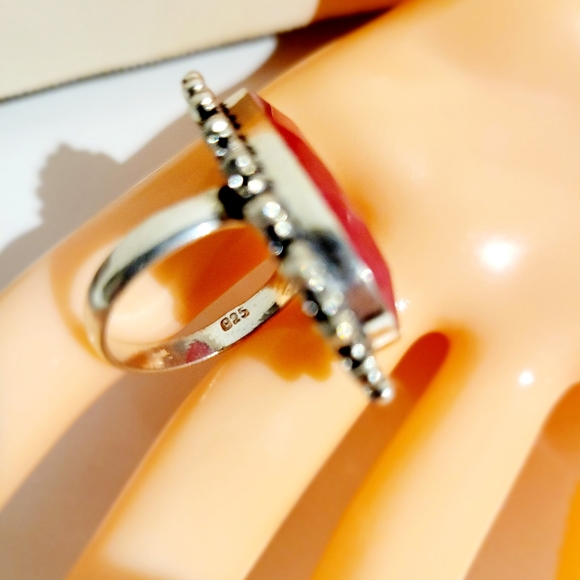 Natural Raw Cut Ruby 925 Silver Ring - Picture 8 of 12